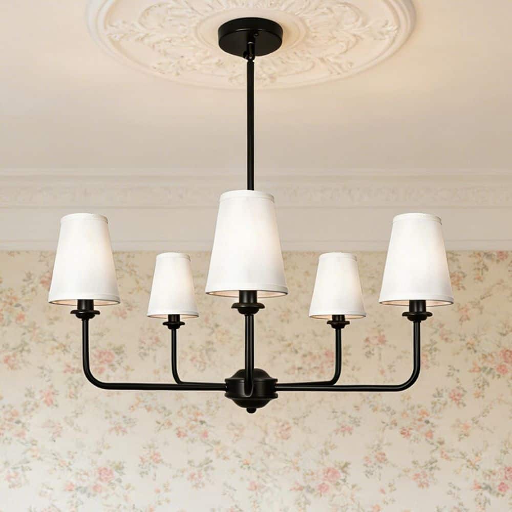 31.5 in.5-Light Modern Kitchen Island Pendant Lighting Fixture,Classic Black Chandelier w/ Linen Shades for Dining Room price history on PriceWatchPro