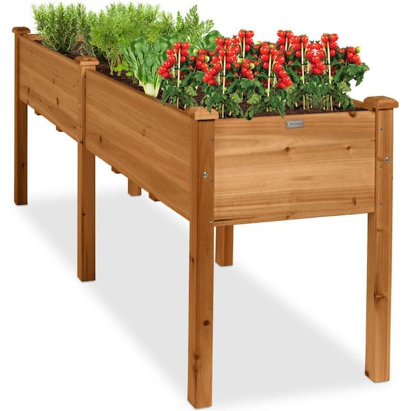 6 ft. x 2 ft. x 2.5 ft. Raised Garden Bed, Elevated Wooden Planter Box Stand for Backyard, Patio w/Divider Panel - Brown