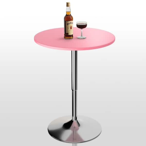 Pink Round Wood Bar Height Outdoor Bistro Table with Adjustable Chrome Stand and Rotation (Dia. 23.5 in. )