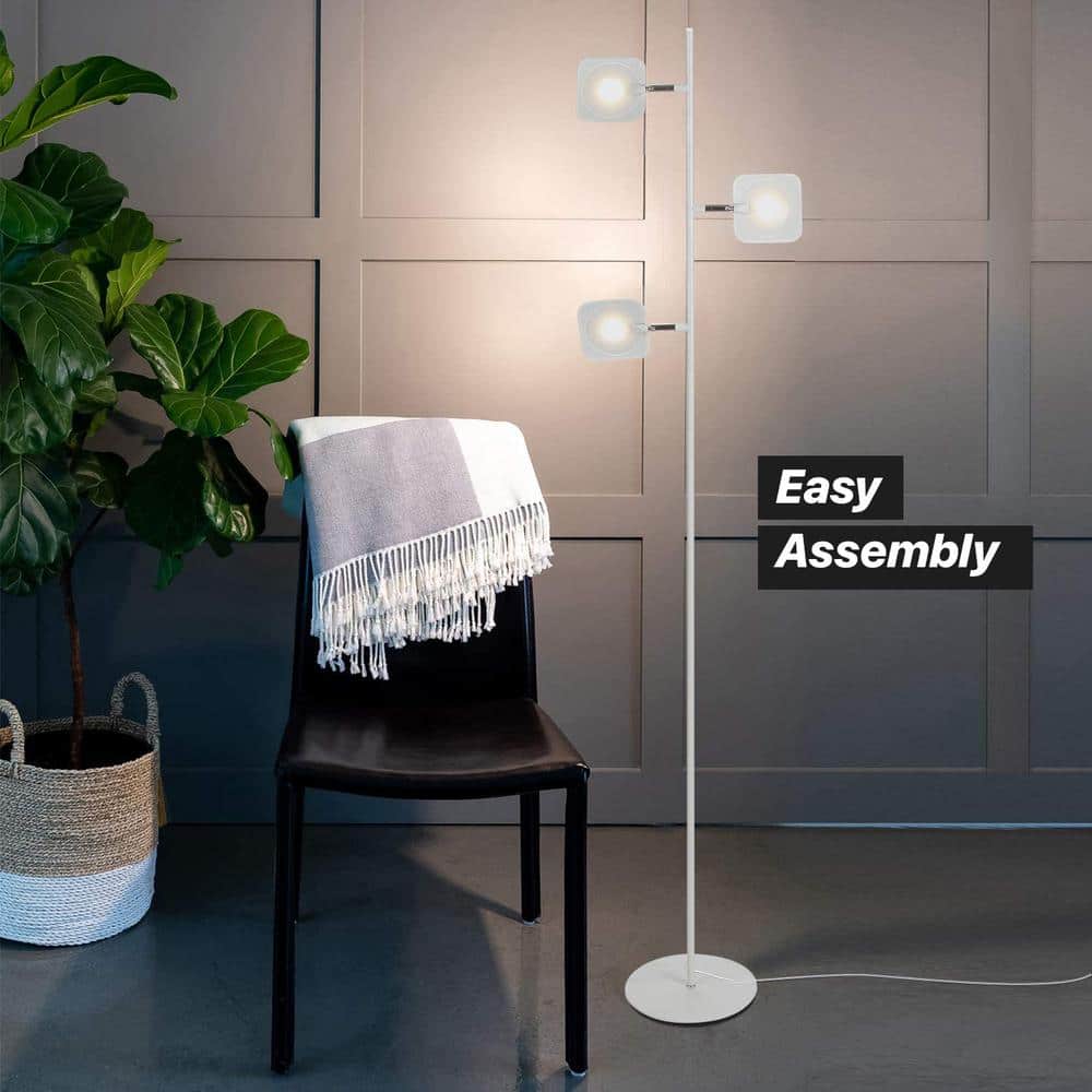 White Adjustable Multi-Head LED Floor Lamp with Dimmer