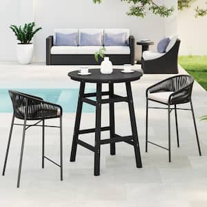 Laguna 35 in. Round HDPE Plastic All Weather Bar Height High Top Bistro Outdoor Bar Table in Black