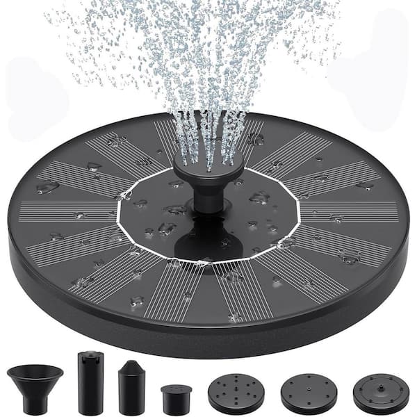 Solar Powered Bird Bath Fountain with 6 Nozzles Floating for Garden Pond Pool Black 1-Watt