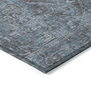 Navy and Black 9 ft. x 12 ft. Woven Oriental Rectangle Indoor/Outdoor Area Rug