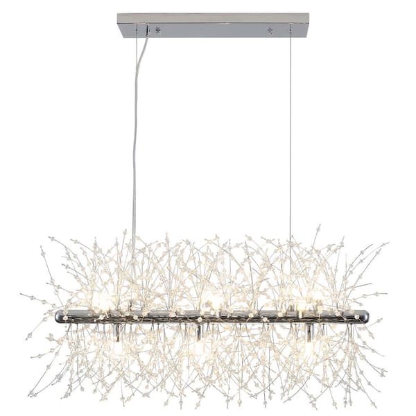 9 - Light Dimmable Chrome Crystal Firework Chandelier For Kitchen Island,Dining Room with No Bulbs Included