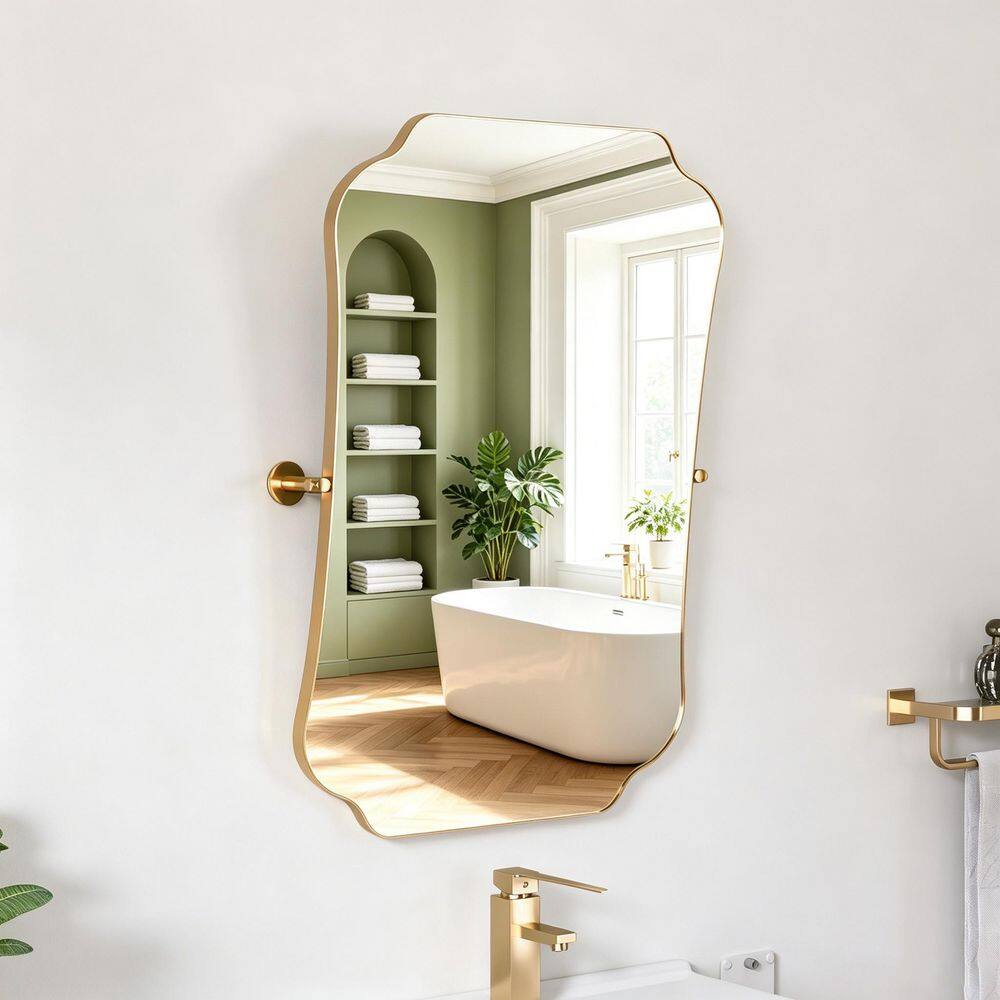 ADA 24 in. W x 36 in. H Rectangular Framed Tilt Wall Bathroom Vanity Mirror in Brushed Gold, Wheelchair Accessible price history on PriceWatchPro