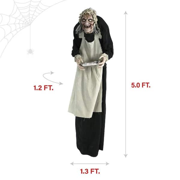 Haunted Hill Farm 5 ft. Animatronic Zombie Maid with Lights and