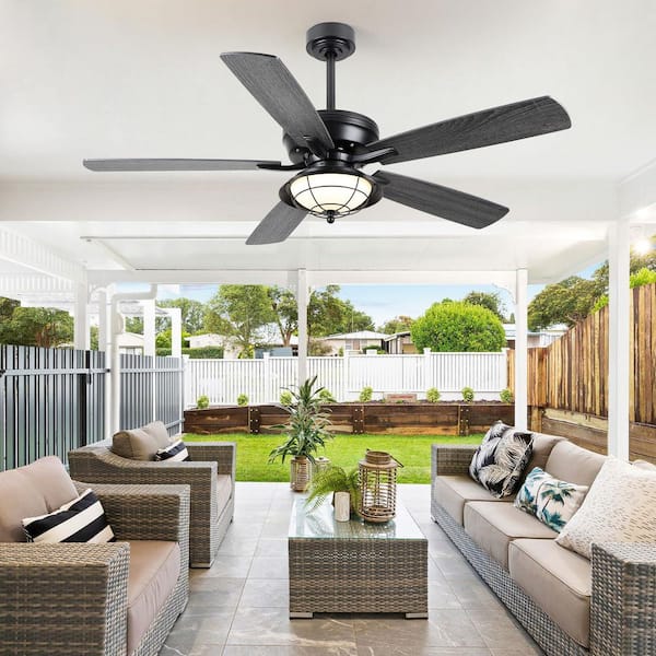 52 in. Indoor/Outdoor Black Ceiling Fan with LED Lights and Remote Wet Rated for Patios Gazebos and Backyards
