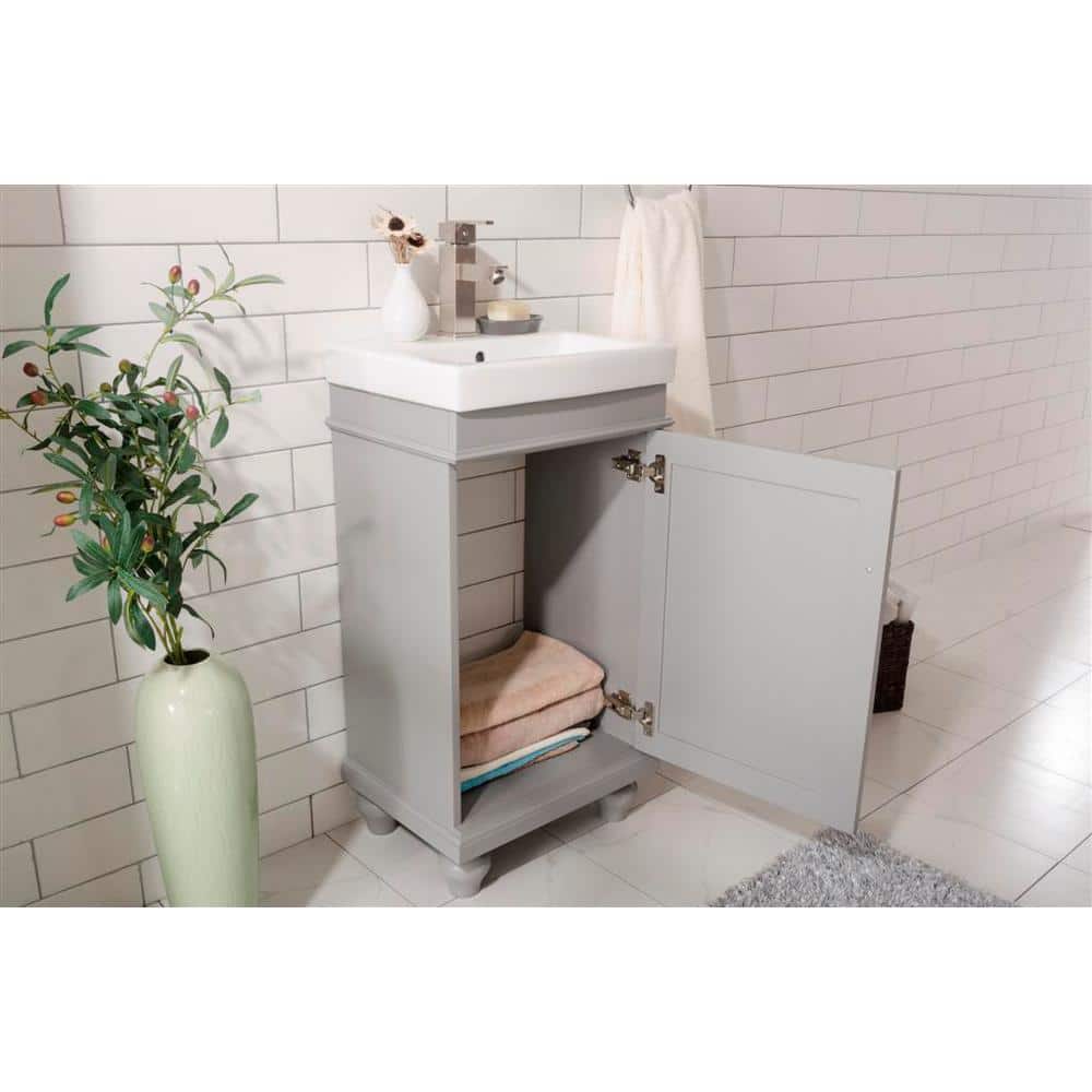Gray Freestanding Vanity with White Ceramic Sink