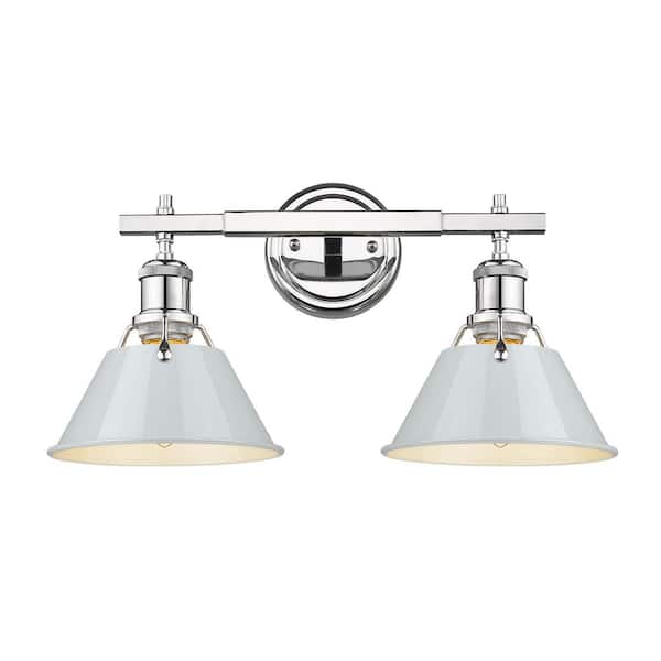Golden Lighting Orwell 18.25 in. 2-Light Chrome and Dusky Blue Vanity Light