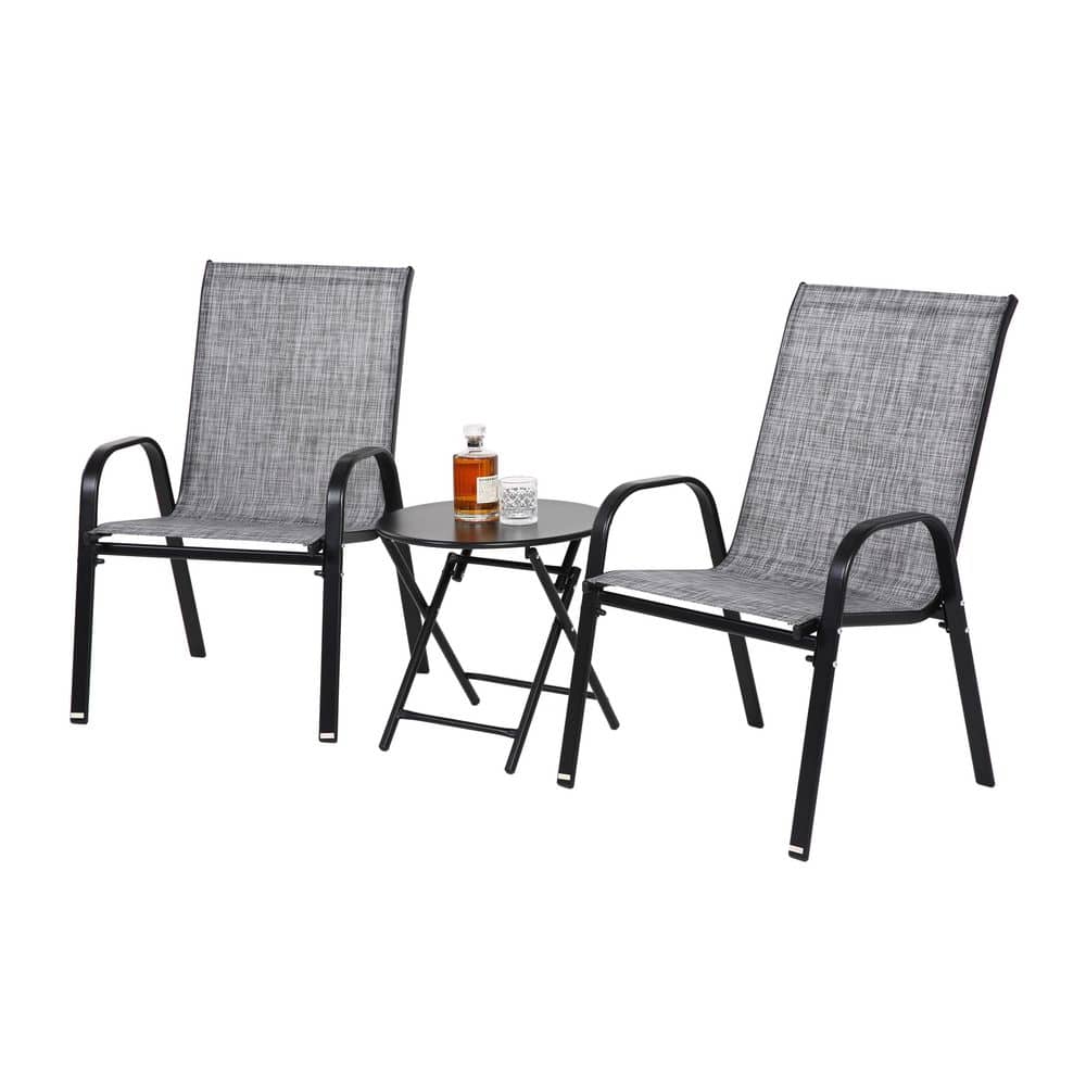 3-Piece Gray Metal Patio Conversation Set with Breathable Textilene Fabric,