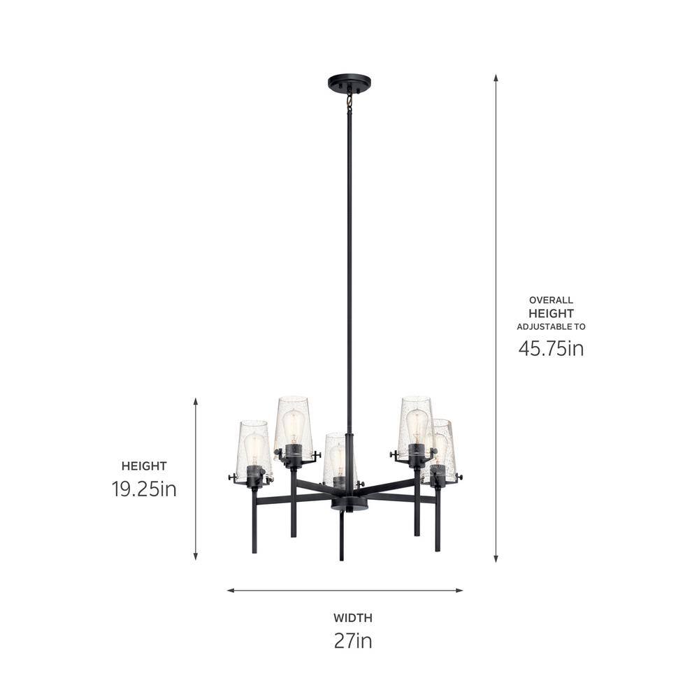 Alton Black 5-Light Chandelier with Clear Seeded Glass