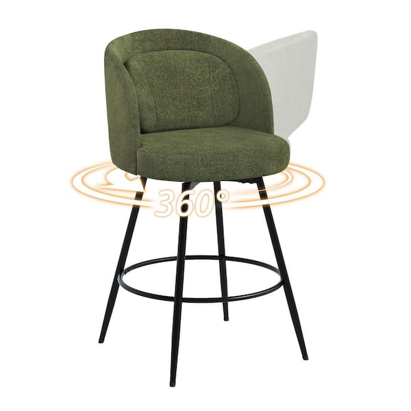 39 in Green Chenille Swivel Bar Stool Metal Frame Bar Chairs Counter Height Bar Stool with Removable Cushion Set of 4