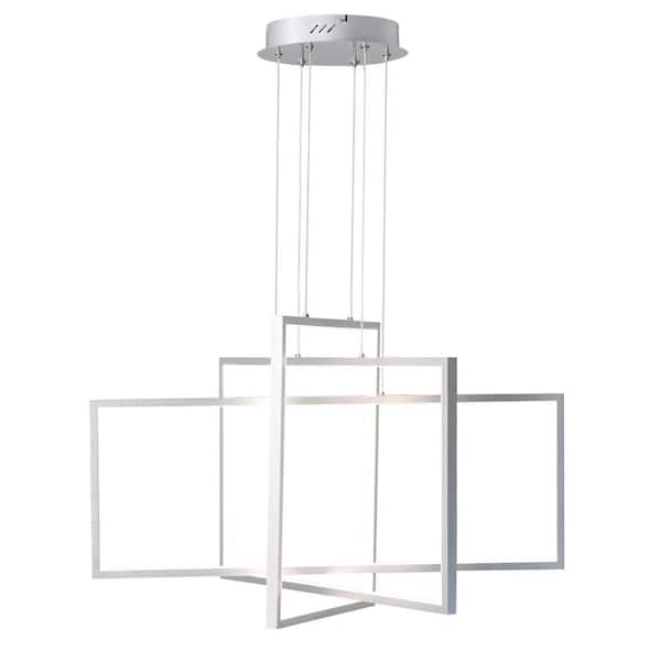 UMEILUCE 32 in. 3-Lights Silver Modern Integrated LED Dimmable Chandelier for Living Room Dining Room
