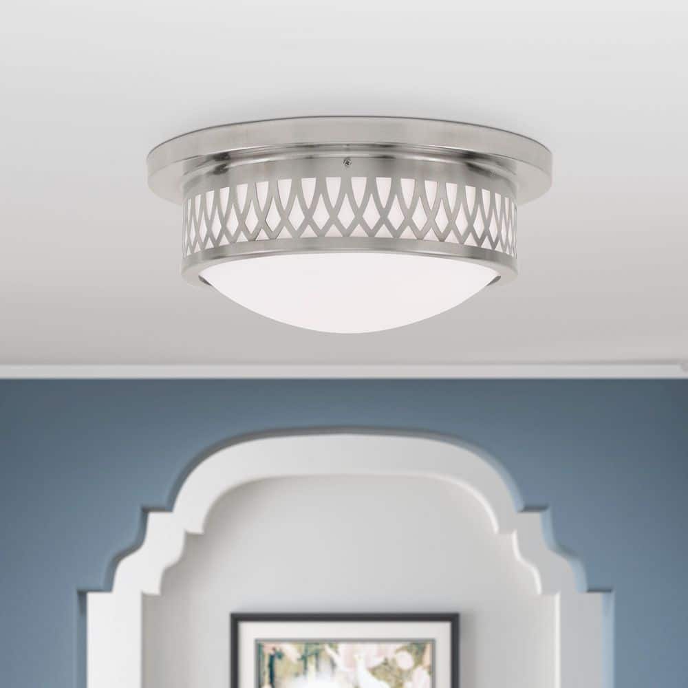 Westfield Brushed Nickel 2-Light Flush Mount with Satin Glass