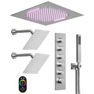 Aurora Cascade LED Showers 5-Spray Ceiling Mount 20 in. Fixed Shower 2 10 in. Showers Handheld in Brushed Nickel-5 Spray