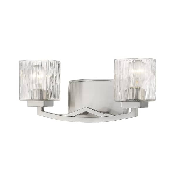 Unbranded Zaid 16 in. 2-Light Brushed Nickel Vanity Light with Chisel Glass