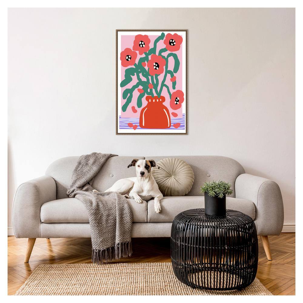 23"x33" Flower Impression Abstract Canvas Art with Bronze Frame