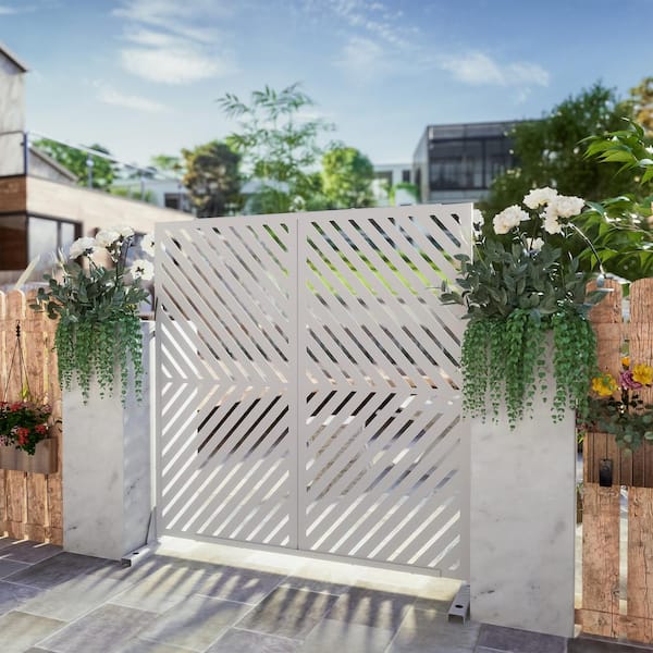 Dovelina 72 in. Galvanized Steel Outdoor Garden Fence Privacy Screen Garden Screen Panels Parallel Pattern in White