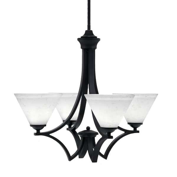 Unbranded Clevelend 4-Light Matte Black Round Chandelier with 7 in. White Muslin Glass Shades, No bulbs included