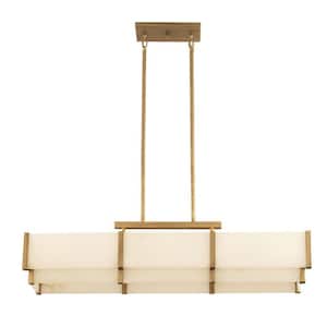 Orleans 44.38 in. W x 11 in. H 5-Light Distressed Gold Linear Chandelier with Natural Alabaster Panes