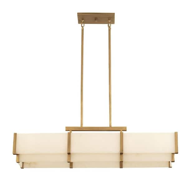 Savoy House Orleans 44.38 in. W x 11 in. H 5-Light Distressed Gold Linear Chandelier with Natural Alabaster Panes