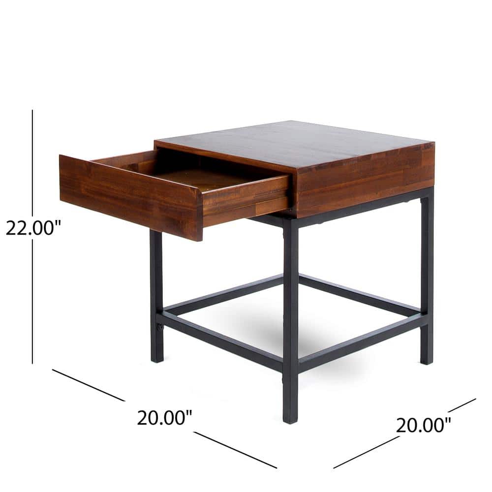 Dark Oak and Black Metal Industrial Storage Side Table