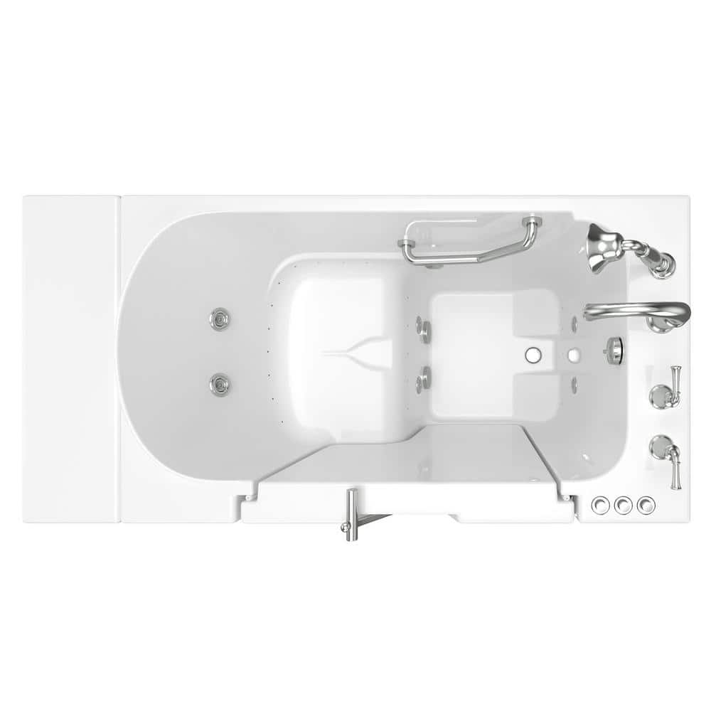 52'' x 30'' White Fiberglass Walk-In Bathtub with Chrome Faucet