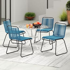 Blue Armless Metal Outdoor Dining Chair in Peacock Blue - Set of 4 Chairs