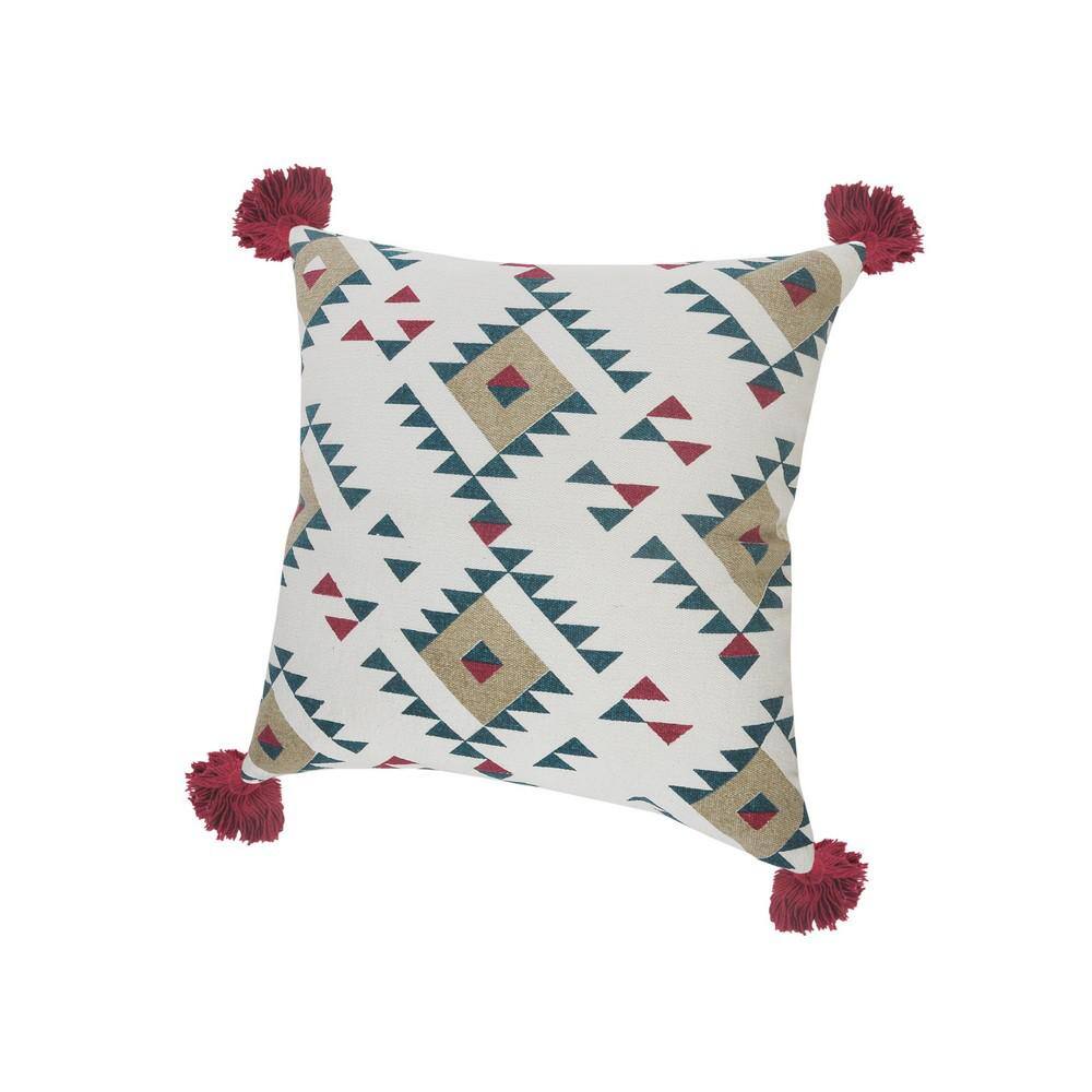 Southwestern Geometric Cotton Blend Throw Pillow with Tassels