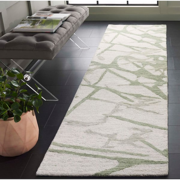 Ebony 2 ft. x 9 ft. Ivory/Light Green Contemporary Abstract Runner Rug
