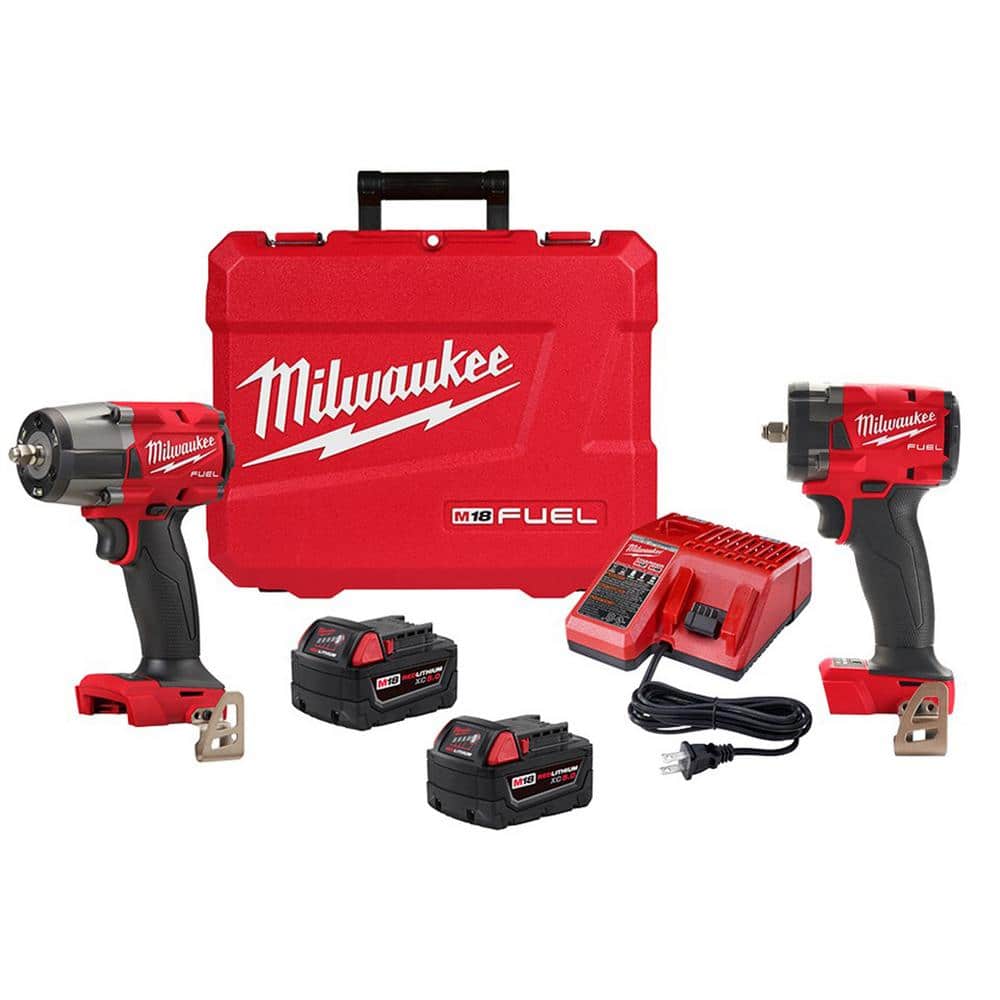Milwaukee M18 FUEL GEN-2 18V Lithium-Ion Mid Torque & Compact Brushless Cordless 3/8 in. Impact Wrench with Friction Ring Kit -  2960-22-2854