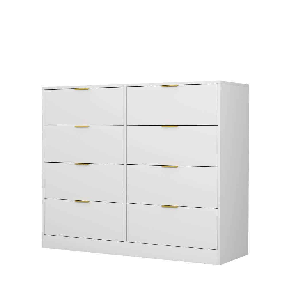 White 8 Drawer 47.2 in. Wide Chest of Drawers