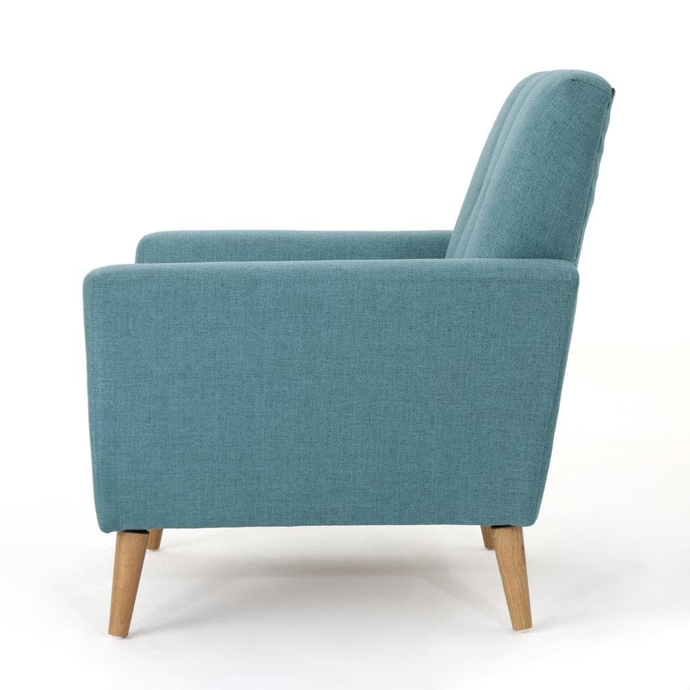 Mid-Century Blue Fabric Club Chair with Rubberwood Legs