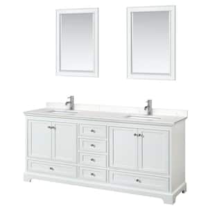 Deborah 80in.x22in. Double Vanity in White with Cultured Marble Vanity Top in Light Vein Carrara with Basins and Mirrors