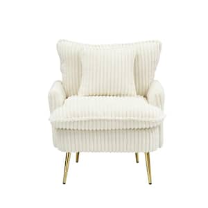 White Corduroy Fabric Microfiber Upholstered Couch Arm Chair Set of 1