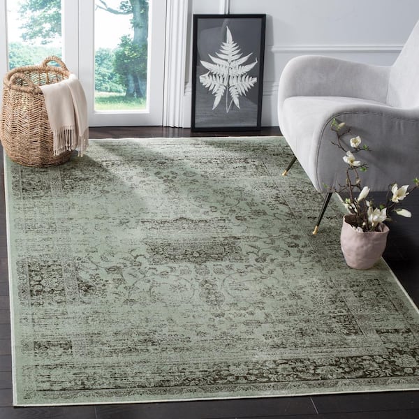 Vintage Spruce/Ivory Doormat 3 ft. x 4 ft. Distressed Floral Border Area Rug