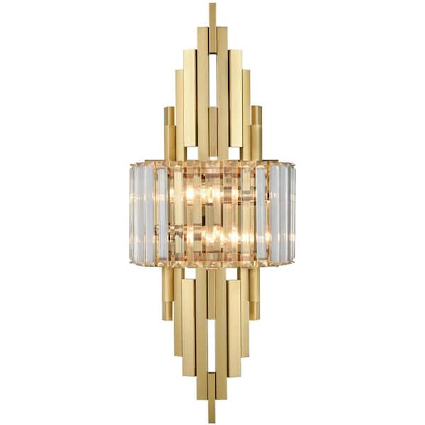 CLAXY 12.75 in. 2-Light Brass Modern Wall Sconce with Standard Shade