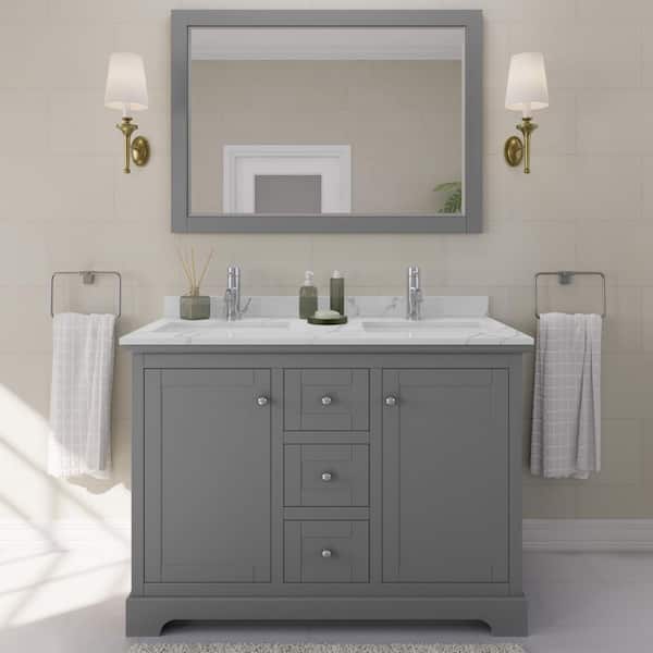Avery 48 in. W x 22 in. D x 35 in. H Double Bath Vanity in Dark Gray with Giotto Quartz Top