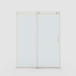 60 in. W x 76 in. H Sliding Semi-Frameless Shower Door in Brushed Nickel Finish with Clear Glass