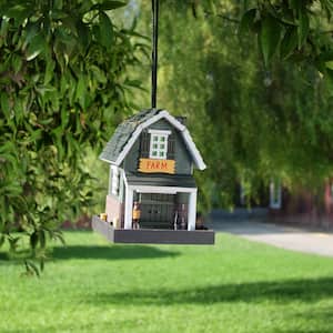 9 in. Tall Wooden Farm Store Hanging or Table Outdoor Bird Feeder House, Black