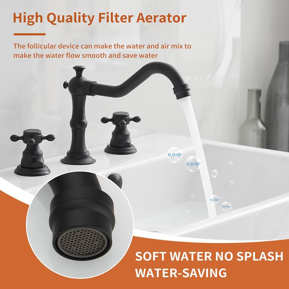 Matte Black 8-Inch Widespread 2-Handle Bathroom Faucet with Drain Kit