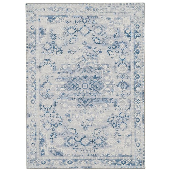 Linon Home Decor Washable Willis Grey/Ivory 5 ft. x 7 ft. Abstract Rectangle Area Rug