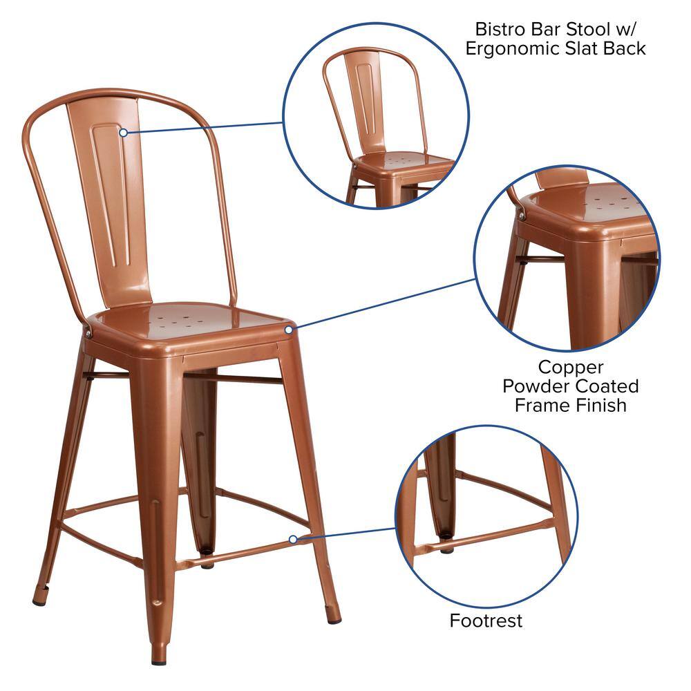 Copper Metal Indoor-Outdoor Counter Height Dining Chair