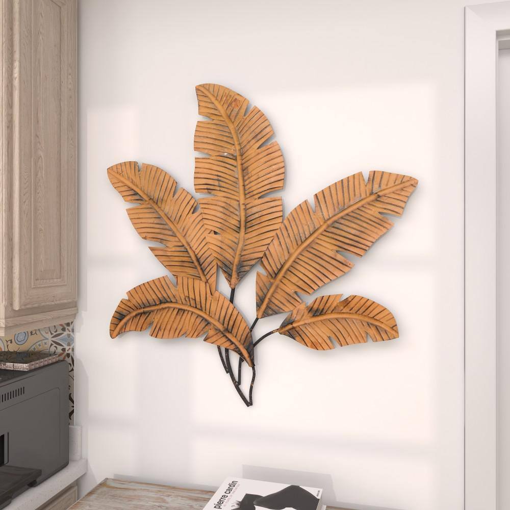 Large Green and Brown Metal Palm Leaf Wall Sculpture