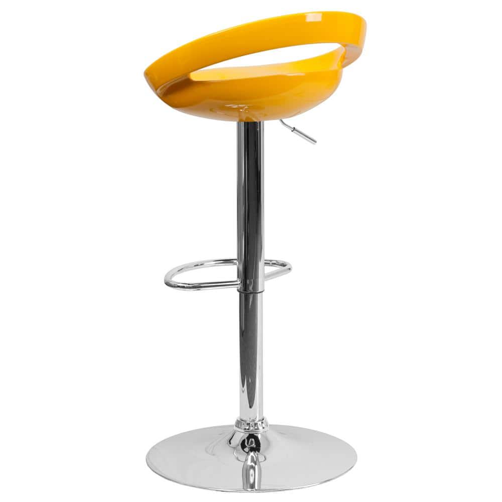 Contemporary Yellow Acrylic Adjustable Swivel Barstool with Chrome Base