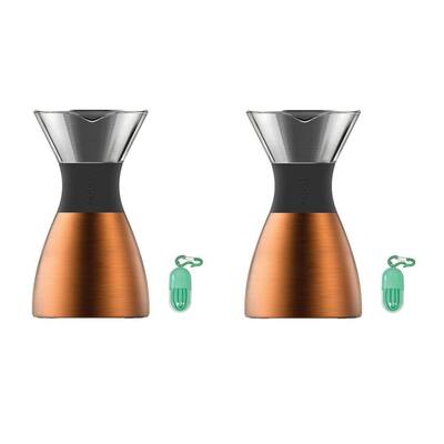 4-Cup Bronze Pourover Insulated Coffee Maker with Bonus Reusable Straw 2-Pack