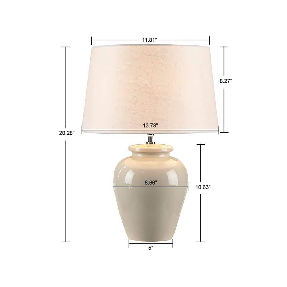 Cream Ceramic Table Lamp with White Drum Shade