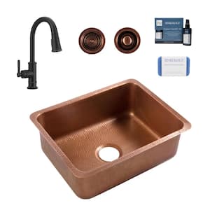 Orwell 23 in. Undermount Single Bowl 16 Gauge Antique Copper Kitchen Sink with Port Haven Bronze Faucet Kit