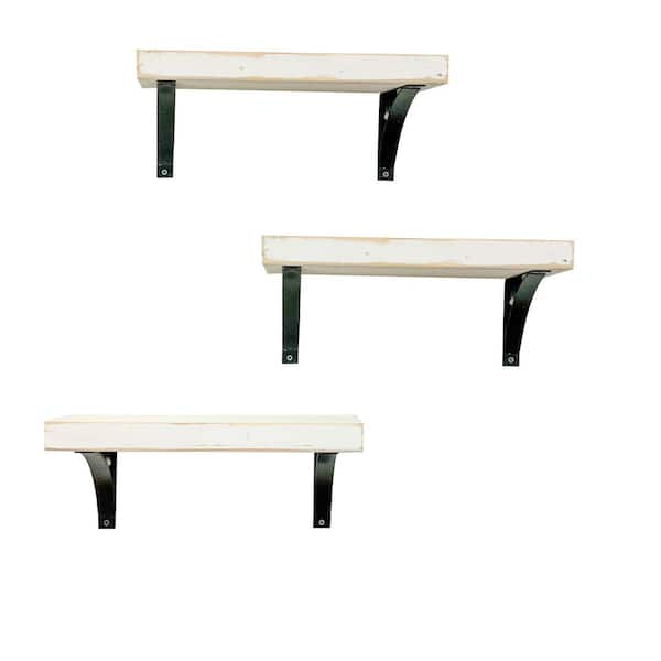 Intrinsic Haven Industrial Grace 16 in. W x 5.5 in. D White Pine Wood (Set of 3) Simple Bracket Decorative Wall Shelf Set