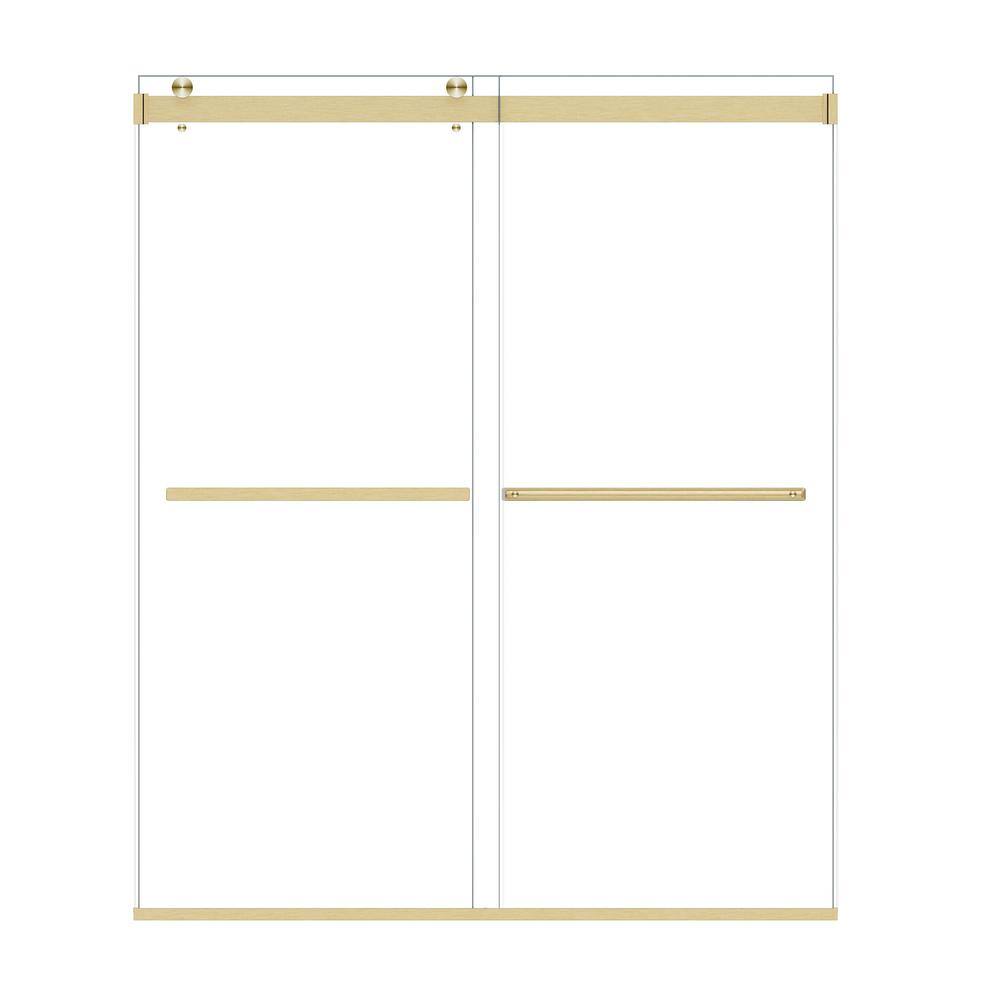 64" Gold Frameless Bypass Shower Door with Clear Glass